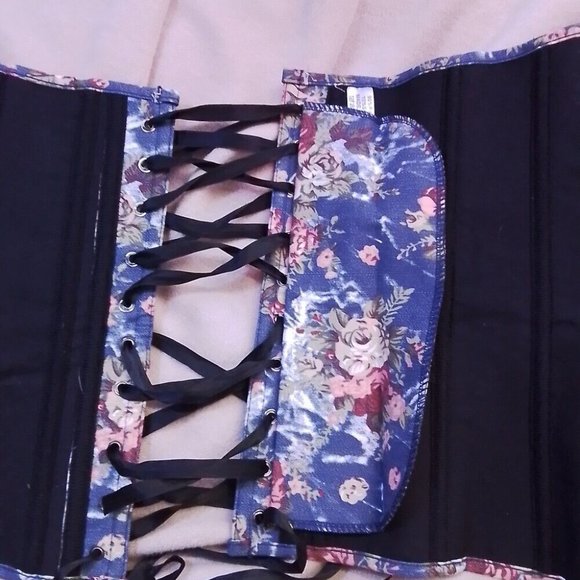 Corset Blue With Pink Flowers Size S K8 - Picture 3 of 10